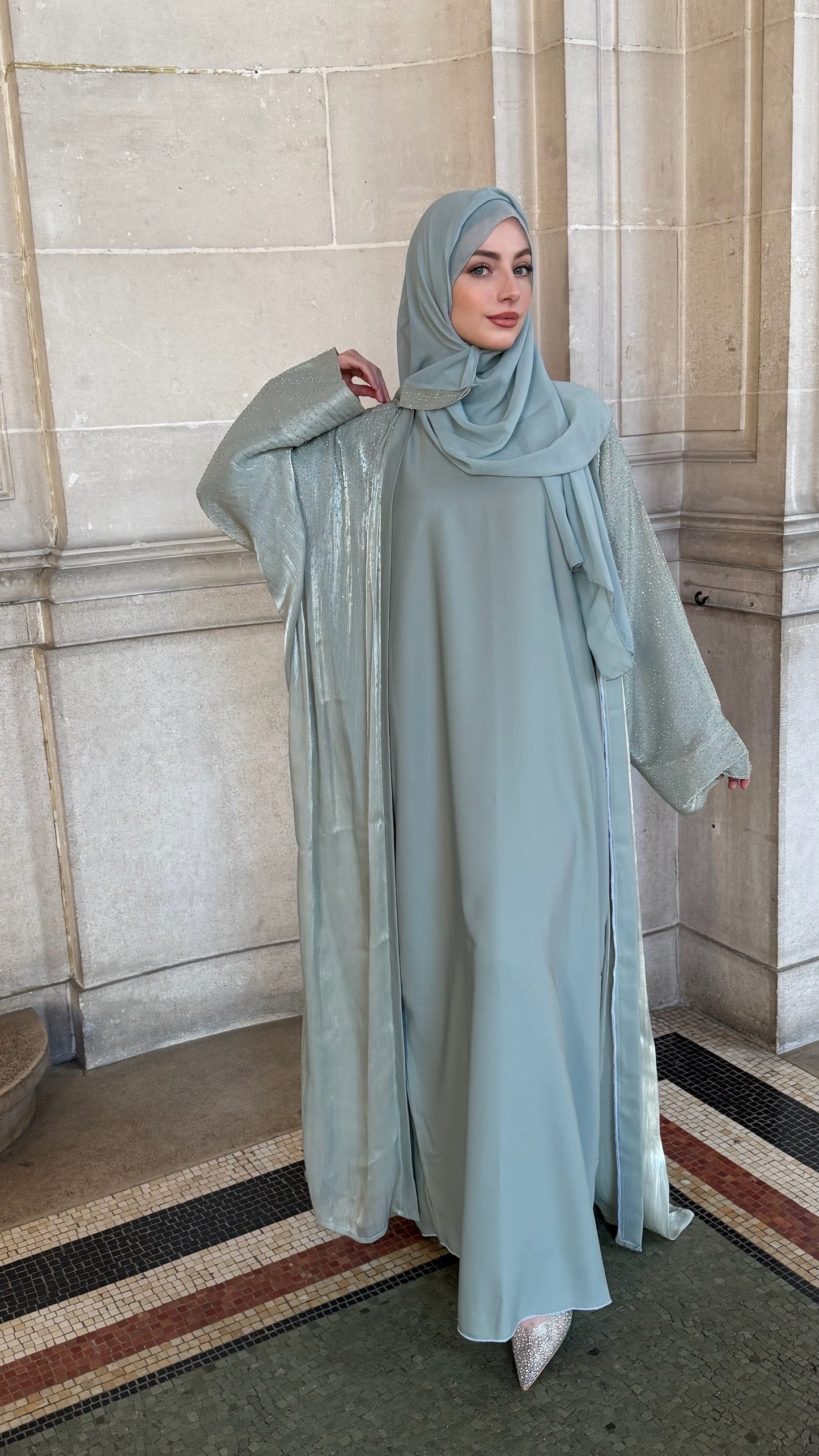 Abaya de dubaï | Jawhare vert d'eau