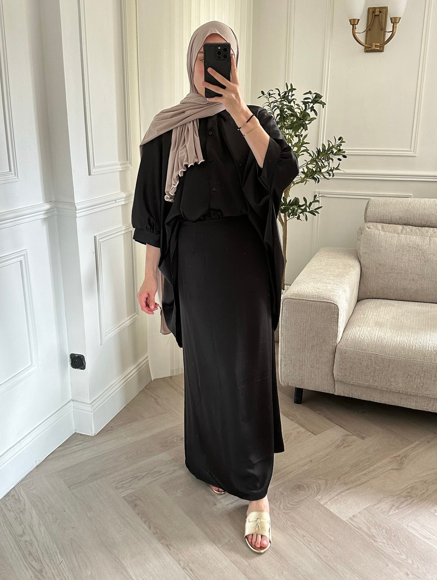 Ensemble Jupe & chemise Satin - Noir - Persya