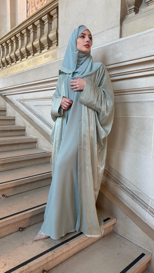 Abaya de dubaï | Jawhare vert d'eau