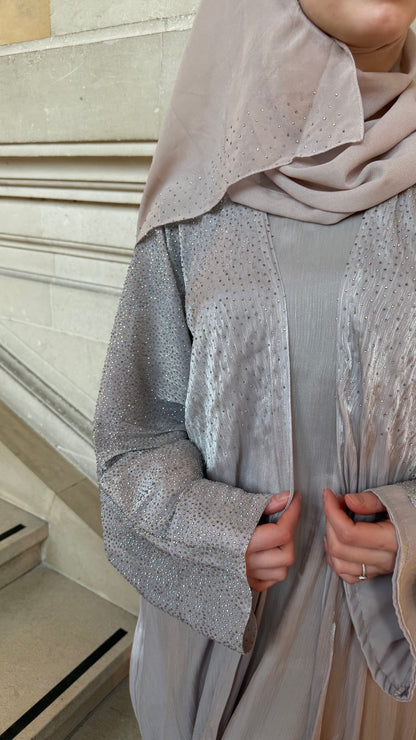Abaya de dubaï | Jawhare gris perle