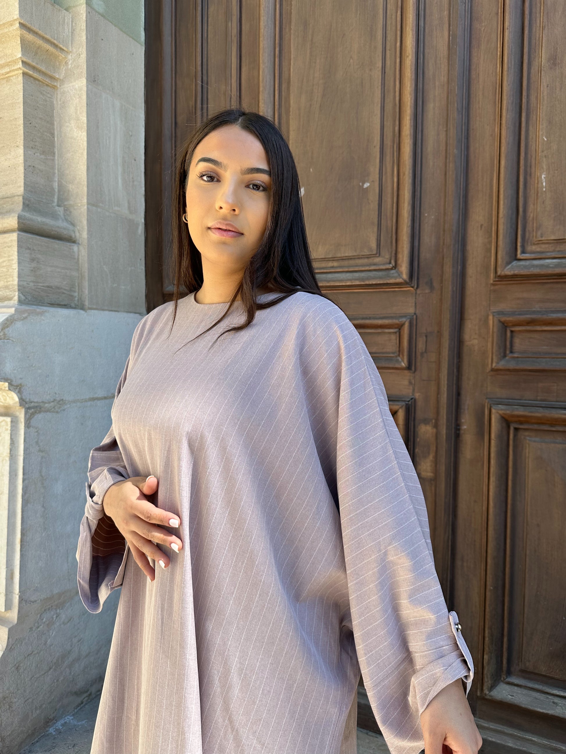Robe Isra rayée - Rose poudré - Persya