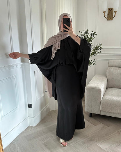 Ensemble Jupe & chemise Satin - Noir - Persya