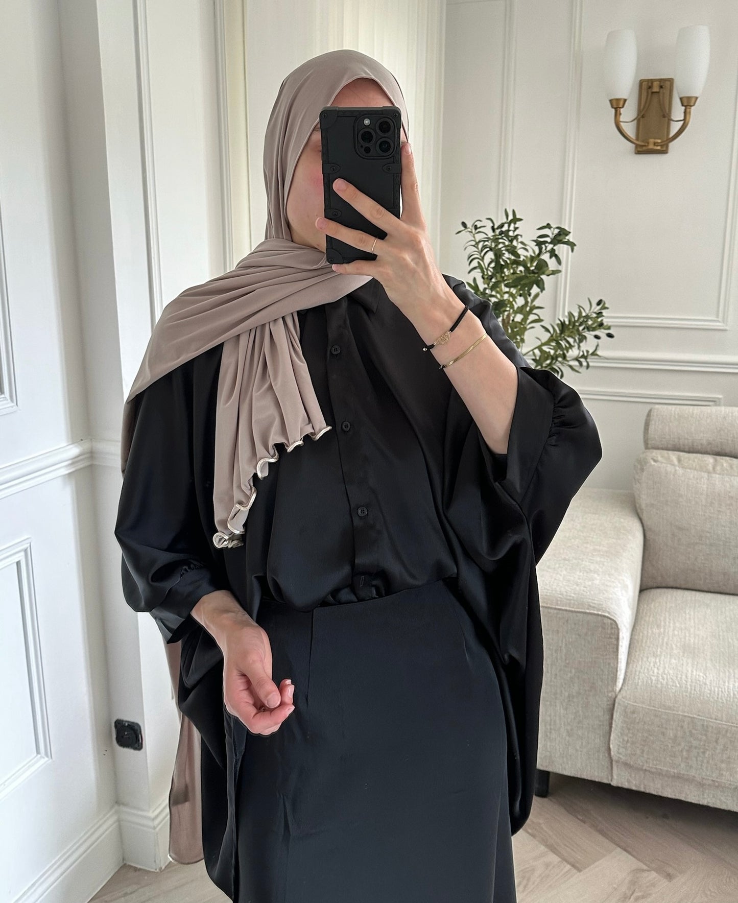 Ensemble Jupe & chemise Satin - Noir - Persya