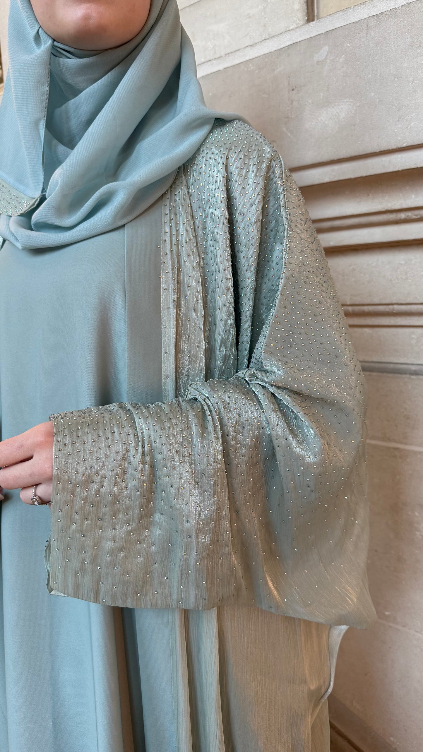 Abaya de dubaï | Jawhare vert d'eau