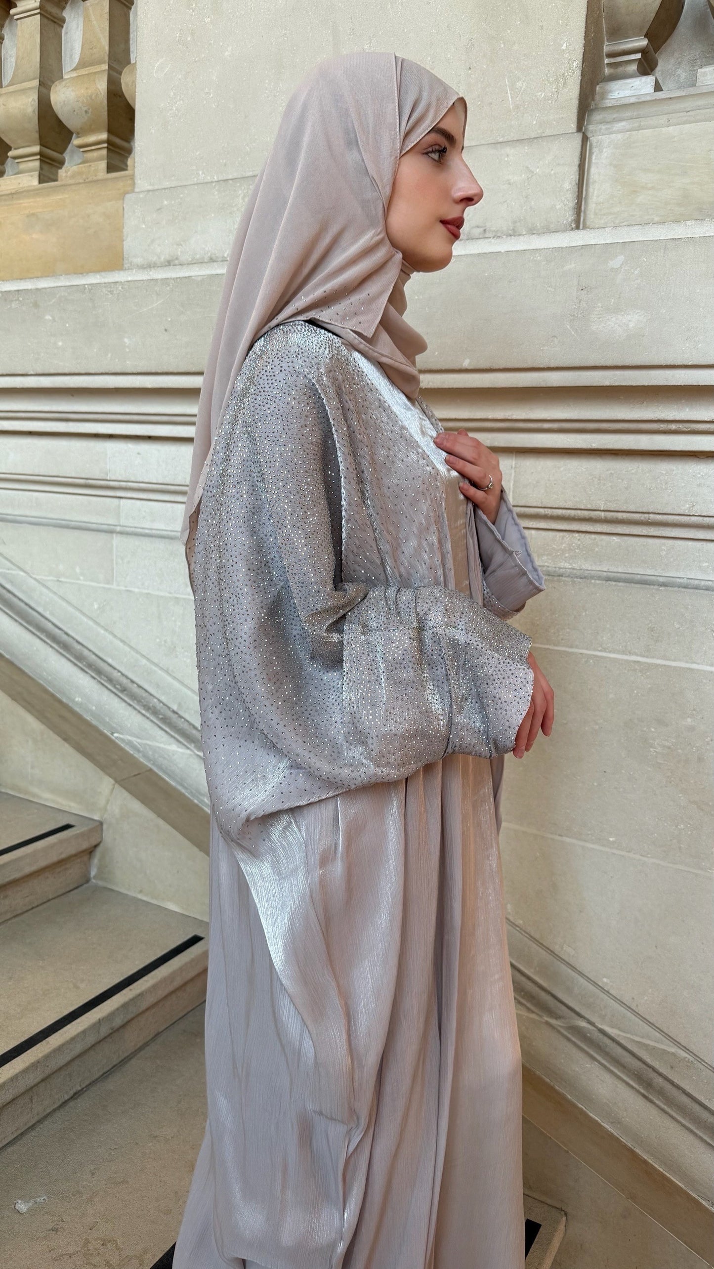 Abaya de dubaï | Jawhare gris perle
