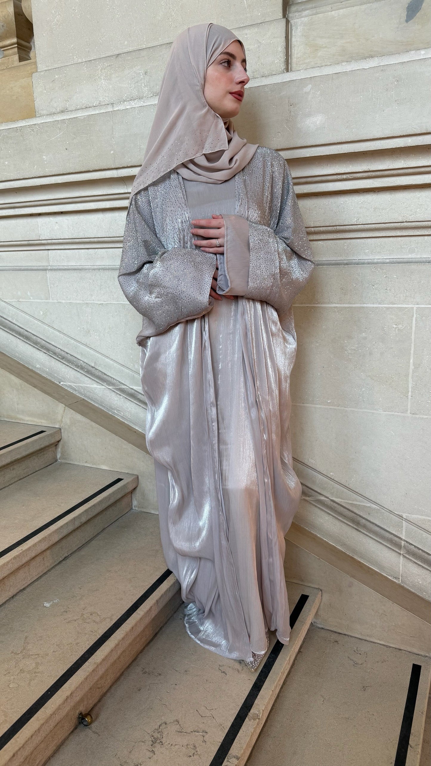 Abaya de dubaï | Jawhare gris perle