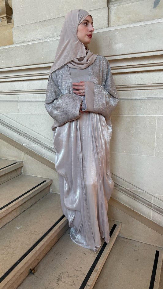 Abaya de dubaï | Jawhare gris perle